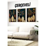 Kututr Çam Ahşap Çerçeveli Vazo Ve Bitki Temalı 3'Lü Tablo Seti Crv1181,Çerçeveli Crv1181 32 X 42
