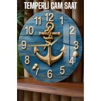 kutuTR Çapa ve Deniz Kabukları Desenli 3D Görünümlü Temperli Cam Saat – 33 cm CSDW169
