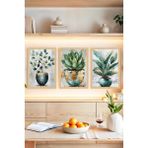 KutuTR 🌿 Çerçeve Görünümlü 3’lü Bitki Temalı Tablo Seti🌟 CRVS1112 30 x 40 - Renkli
