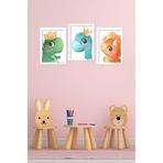 Kututr Dekorize Mdf 3 Parça Çerçeve Görünümlü Sevimli Dinazorlar,Renkli 30 X 40
