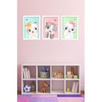 Kututr Dekorize Mdf 3 Parça Mm Çerçeve Görünümlü Çocuk Odası Için Sevimli Hayvanlar 3038,Renkli 13 X 17