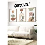 Kututr Dekorize Mdf Tablo Seti 3 Parça Mm Çerçeveli Salon Oturma Odası Için Bohem Duvar Dekoru 3018,Beyaz 42 X 62