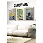Kututr Dekorize Mdf Tablo Seti 3 Parça Mm Çerçeveli Salon Oturma Odası Için Bohem Duvar Dekoru 3052,Ekru 42 X 62