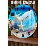 Kututr Deniz Kabuğu Ve Yıldızı Desenli 3D Görünümlü Temperli Cam Saat – 33 Cm Csdw368,Csdw368 X