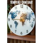 Kututr Dünya Haritası Desenli 3D Görünümlü Temperli Cam Saat – 33 Cm Csdw369,Csdw369 X