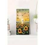 Kututr Günebakan Çiçekli Gün Doğumu Temalı Temperli Cam Duvar Saati – 30X60 Cm Uv Baskı– Cusd069,Cusd069 30 X 60