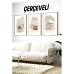 Kututr İslami 3'Lü Tablo Seti – Mescid İ Nebevî Kâbe Ve Kubbetü’S Sahra Crv1233,Çerçeveli Crv1233 23 X 32
