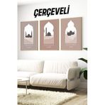 Kututr İslami Mimari Temalı Subhanallah Alhamdulillah Allahu Akbar 3’Lü Çerçeveli Tablo Seti Crv1197,Çerçeveli Crv1197 32 X 42