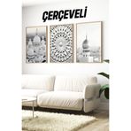 Kututr İslami Mimari Ve Geometrik Desenli 3’Lü Çerçeveli Tablo Seti Crv1216,Çerçeveli Crv1216 23 X 32