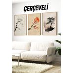 Kututr Japon Esintili Ağaç Ve Ay Temalı 3'Lü Çerçeveli Tablo Seti Crv1110,Çerçeveli Crv1110 32 X 42