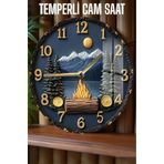 kutuTR Kamp Ateşi Temalı Tasarım 3D Görünümlü Temperli Cam Saat – 33 cm CSDW046