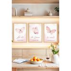 KutuTR 🌸 Kelebek Temalı Dini 3’lü Çerçeve Görünümlü Tablo Seti 🌟 CRVS1078 30 x 40 - Renkli
