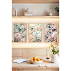 KutuTR 🦋 Kelebek ve Çiçek Temalı Çerçeve Görünümlü 3'lü Tablo Seti🌟 CRVS1117 30 x 40 - Renkli