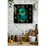 kutuTR Kozmik Gece ve Yeşil Işık Temalı Temperli Cam Kare Saat 33x33 cm Ebadında UV Baskı - KCS070
