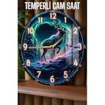 kutuTR Kuzey Işıkları ve Geyik Temalı 3D Görünümlü Temperli Cam Saat – 33 cm CSDW109