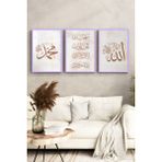 KutuTR Lila Renk Ahşap Çerçeveli 2duv Baskı 3’lü Mdf Tablo–allah Muhammed Yazılı-Lila CRV1208 - 32 x 42