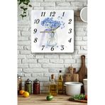 kutuTR Mavi Çiçekli Cam Vazo Temalı Temperli Cam Kare Saat 33x33 cm Ebadında UV Baskı - KCS064