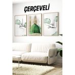 Kututr Mescid İ Nebevi Ve Hat Yazılı 3’Lü Çerçeveli Tablo Seti Crv1196,Çerçeveli Crv1196 23 X 32