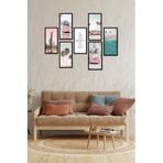 kutuTR Modern Dekoratif Duvar Tablo Seti, 7 Parça, Pembe Araba ve Kaktüs Temalı, MDF Çerçeveli