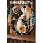 Kututr Modern Sanat Tarzı Kedi Desenli Temperli Cam Duvar Saati – 33 Cm Csdw452,Csdw452 X