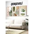Kututr Modern Yeşil Tonlarında Soyut Bitkiler 3'Lü Çerçeveli Tablo Seti Crv1043,Çerçeveli Crv1043 32 X 42
