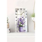 Kututr Mor Lale Ve İris Çiçekleri Desenli Temperli Cam Tablo Saat – 30×60 Cm Hd Uv Baskı– Cusd215,Çok Renkli 30 X 60