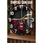 Kututr Müzik Tutkunlarına Özel Gitar & Bateri Tasarımlı 3D Görünümlü Temperli Cam Saat – 33 Cm Csdw417,Csdw417 X