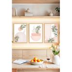 Kututr Pembe Tonlarda Bitkisel Modern 3’Lü Tablo Seti – Çerçeve Görünümlü Crvs1124,Çerçevesiz Crvs1124 30 X 40