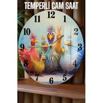 kutuTR Renkli Kuş Temalı 3D Görünümlü Temperli Cam Saat – 33 cm CSDW204