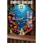 Kututr Renkli Mercan Resifleri Desenli 3D Görünümlü Temperli Cam Saat – 33 Cm Csdw400,Csdw400 X
