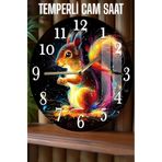 kutuTR Renkli Sincap Temalı 3D Görünümlü Temperli Cam Saat – 33 cm CSDW098