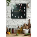 kutuTR Sakura Çiçekli Koyu Zeminli Temperli Cam Kare Saat 33x33 cm Ebadında UV Baskı - KCS060