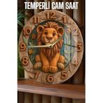kutuTR Sevimli Aslan Desenli Tasarım 3D Görünümlü Temperli Cam Saat – 33 cm CSDW164