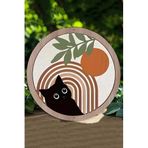 Kututr Sevimli Siyah Kedi Desenli Yuvarlak 3D Gürünümlü Uv Baskı Ahşap Duvar Süsü – 20X20 Cm Dt040,Dt040 33 X