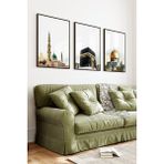 KutuTR Siyah Çerçeveli 2d Uv Baskı 3’lü Mdf Tablo Set – Islami Mimari Temalı - Siyah CRV1237 - 23 x 32