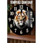 Kututr Siyah Tonlarda Aslan Desenli 3D Görünümlü Temperli Cam Saat – 33 Cm Csdw404,Csdw404 X