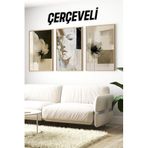 Kututr Soyut Kadın Portresi Ve Çiçek Temalı 3’Lü Ahşap Çerçeveli Sanatsal Tablo Seti Crv1167,Çerçeveli Crv1167 32 X 42