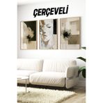 Kututr Soyut Kadın Portresi Ve Çiçek Temalı 3’Lü Ahşap Çerçeveli Sanatsal Tablo Seti Crv1167,Çerçeveli Crv1167 42 X 62