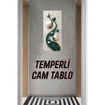 kutuTR Temperli Cam Dik Tablo 30x60 cm Ebadında HD UV Baskı – Turkuaz ve İnci Küre Deseni -DCT007