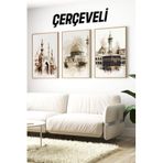 Kututr Üçlü Çerçeveli İslami Mekânlar Tablo Seti Crv1079,Çerçeveli Crv1079 42 X 62