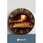 kutuTR UV Baskılı 3D Görünümlü Ahşap Pizza Fırını Temalı Duvar Saati 33X33cm- Sdw147