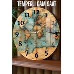 kutuTR Vintage Dünya Haritası Tasarımlı 3D Görünümlü Temperli Cam Saat – 33 cm CSDW121