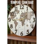 kutuTR Vintage Dünya Haritası Tasarımlı 3D Görünümlü Temperli Cam Saat – 33 cm CSDW125