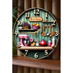 kutuTR Vintage Kitchen Temalı MDF Duvar Saati – 33 cm | 3D Görünümlü UV Baskılı SDW350