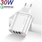 Kuulaa 3 USB QC3.0 PD 30W Hızlı Şarj Dijital Ekran Beyaz Şarj Başlık