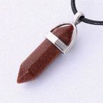 Kuvars Kristal Kolye Goldstone Altıgen Sütun Siyah Suni Deri Kordon