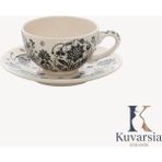 Kuvarsia Premium Koleksiyonu Seramik Kupa - Siyah Çiçek Desen - 200 ml