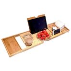 Küvet Caddy Tepsi Bambu Spa Küvet Caddy Organizatör Kitap Tablet Tutucu Okuma Raf Kaymaz Alt Uzatılabilir Taraf