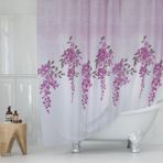 Küvet Perdesi Halkalı Banyo Perdesi-Salkım Desen Duş Perdesi, 180x200cm Tek Kanat Banyo Duş Perdesi
