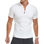 KUYIGO Erkek 1/4 Fermuarlı Koşu Tişörtü Fonksiyonel Tişört Uzun Kollu Spor Tişörtü Hızlı Kuruyan Uzun Kollu Fitness Koşu Tişörtü S-XXL, Kısa kollu-beyaz, XXL